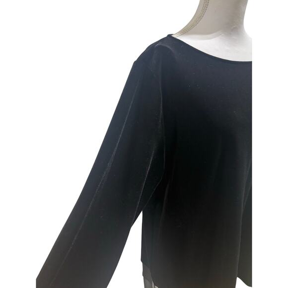 Chico’s Travelers Velvet Tunic Top Black Sheer Hem Size 3 (16/18) Long Sleeve - Picture 2 of 10